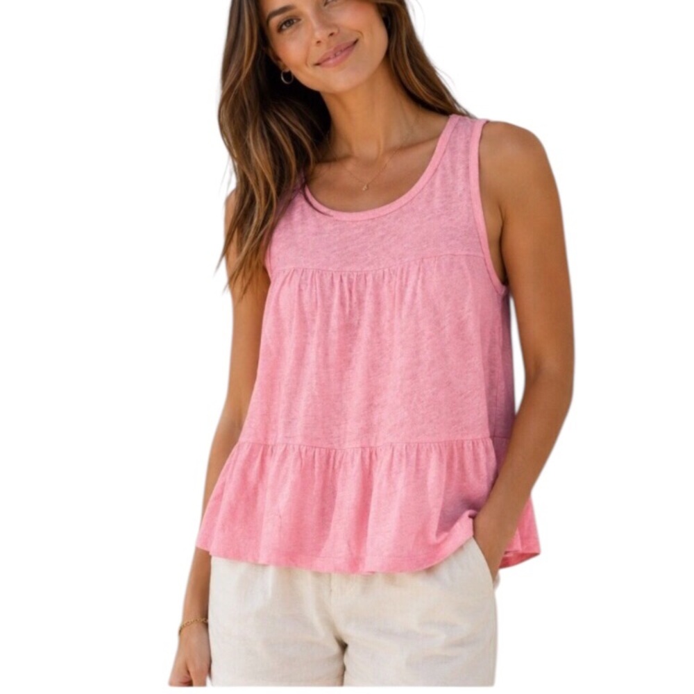 J.Crew 100% Linen Light Pink Tiered Peplum Tank Top Sleeveless Size M Summer